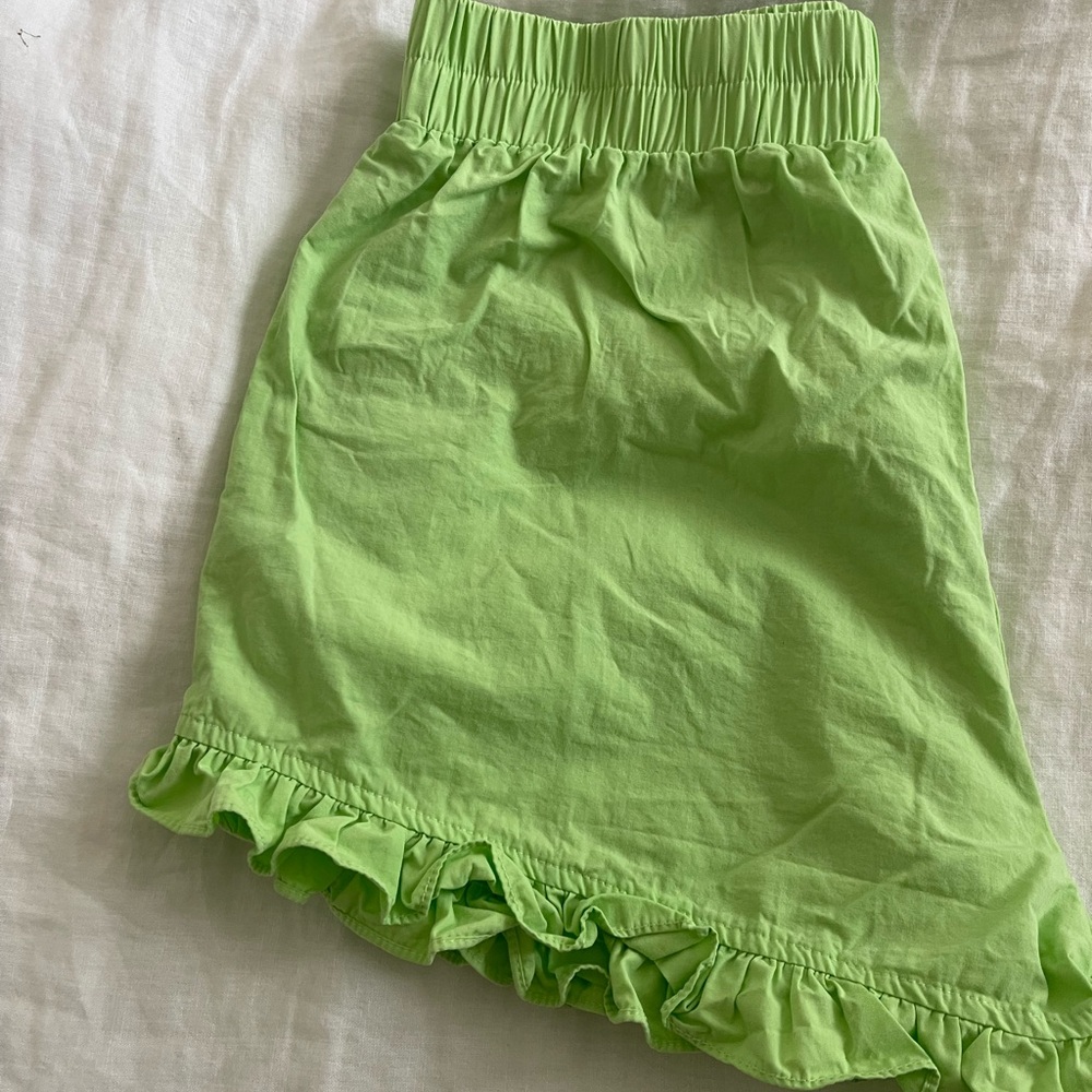 Anthropologie Lime Green Ruffled High Waist Shorts